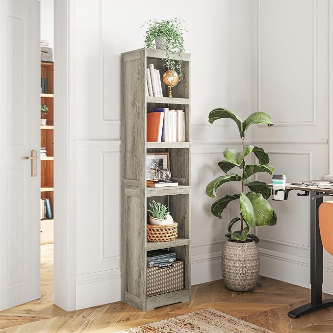 LINSY HOME 5-Shelf Bookcase, Narrow Bookshelves Floor Standing Storage Shelves - Image 2