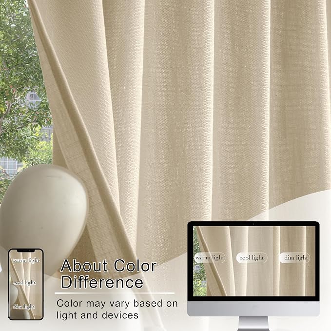 RYB HOME Faux Linen Blended 2 Panels Valance Window Topper Short Drapes Small - Image 4