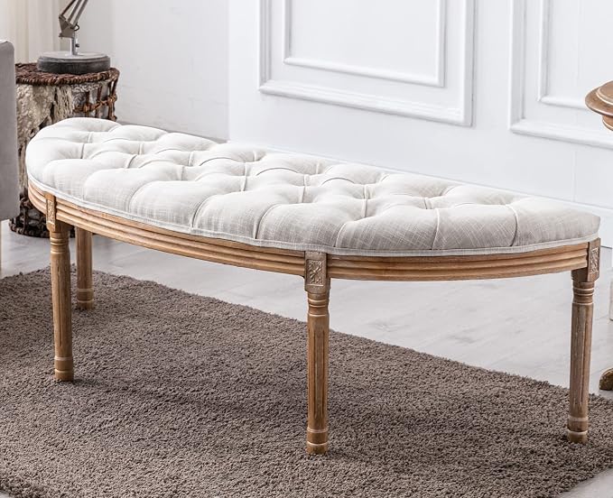 Kmax 55" Upholstered Bench Tufted Fabric Bench Vintage Semi-Circle Entryway by Kmax