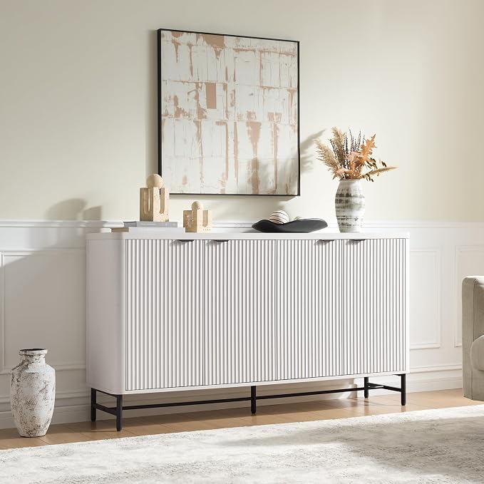 Fatmok Fluted Furniture Collection – 65" Buffet Cabinet, Mid Century Modern - Image 6