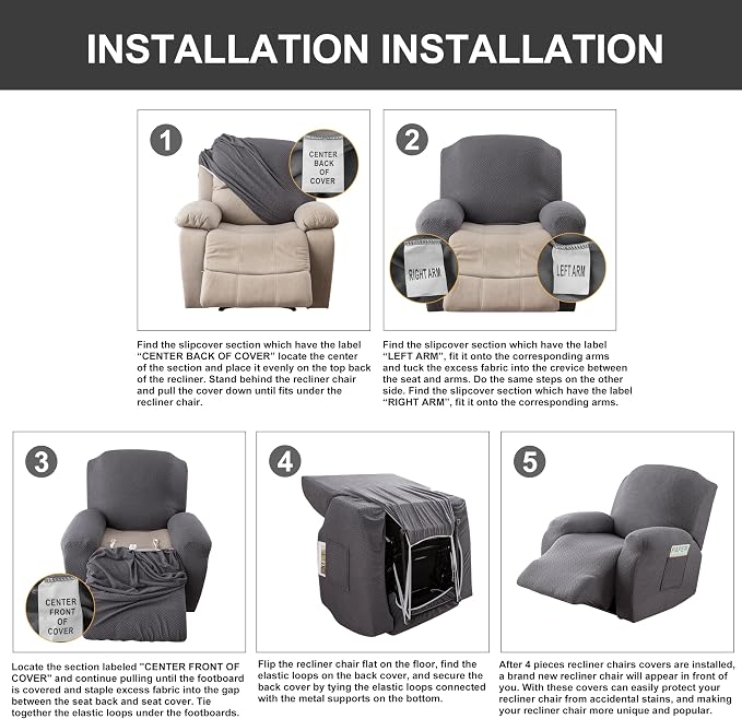 Genina Recliner Chair Cover, Stretch Reclining Chair Covers, Recliner Sofa - Image 7