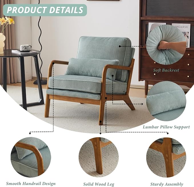 Karl home Mid-Century Modern Accent Chair, Living Room Chairs - Image 3