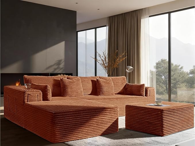 108" Cloud Sectional Couch, Comfort U Shaped Boneless Couch by VYUXWO