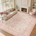 RELEANY Area Rugs 9'x12' Washable Non-Slip, Floral Vintage Distress Print by RELEANY