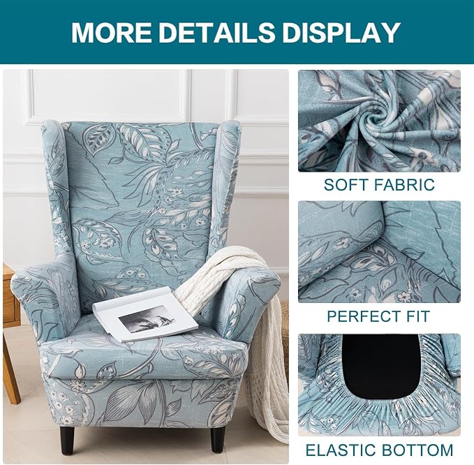KRFOONN Velvet Wing Chair Slipcovers 2 Piece Stretch Printed Wingback Chair - Image 3