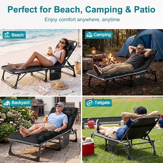 ABORON Heavy Duty Tanning Chair, Outdoor 5-Position Folding Chaise Lounge Chair - Image 5