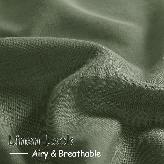 Nanspring Olive Green Linen Curtains 24 Inch Length - Image 4