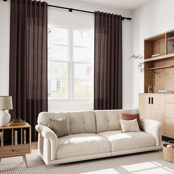 Coffee Brown Curtains 108 Inches Long 2 Panels Set Back Tab Linen Drapes - Image 6