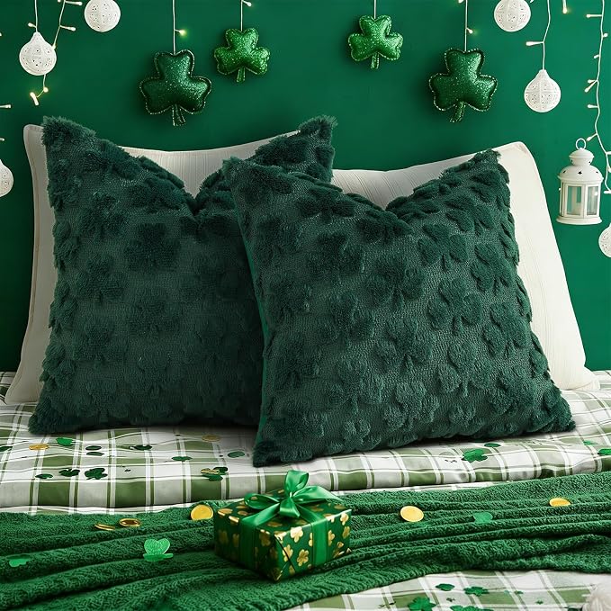 decorUhome St. Patrick’s Day Shamrock Green Pillow Covers 18x18 Inch Set of 2 - Image 5