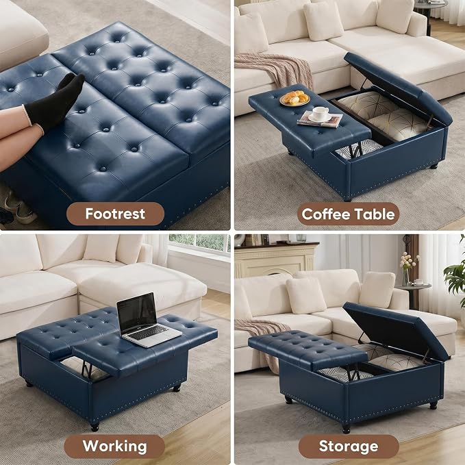 Tbfit Large Square Storage Ottoman Bench, Tufted Upholstered Coffee Table - Image 3