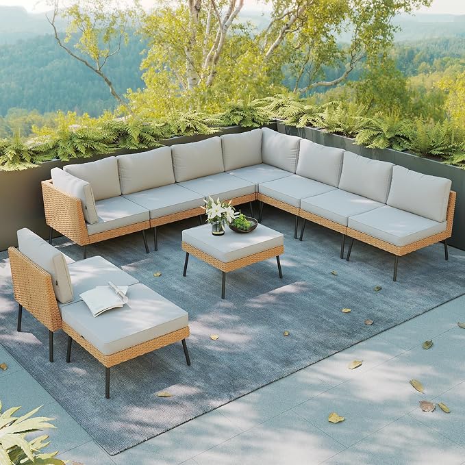 Aoxun 10 Piece Patio Furniture Set, 10 Seats Outdoor Sectional Sofas - Image 8