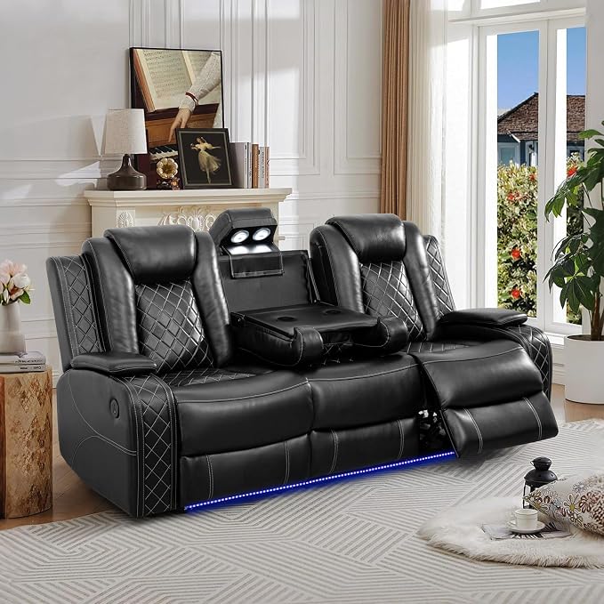 Power Recliner Sofa Set with LED Lights, Includes 2 Manual Recliner 1 Seat and - Image 6