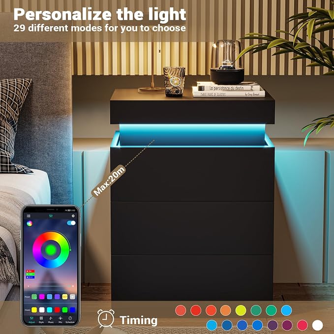 ADORNEVE Nightstand with Charging Station and LED Lights, Night Stand with - Image 5