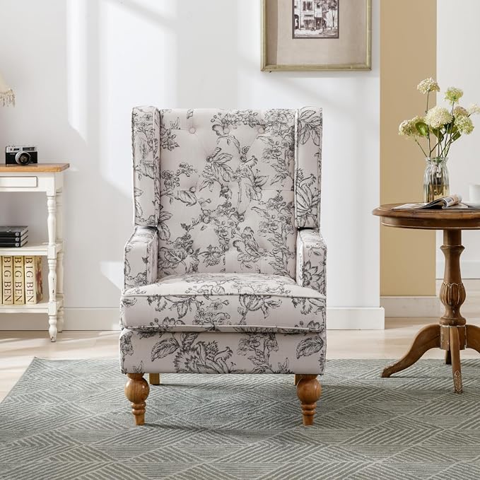 LukeAlon Button Tufted Linen Accent Chair, Upholstered Club Chair - Image 7