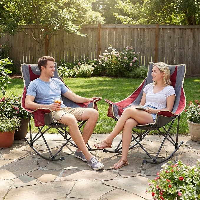 SUNNYFEEL Rocking Camping Chair Fully Padded Patio Folding Chair Portable - Image 7