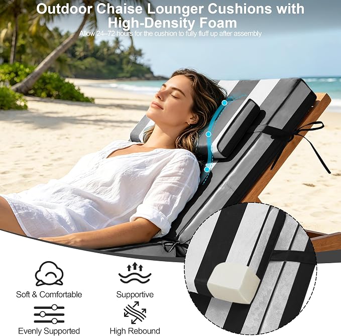 Chaise Lounge Cushions Outdoor 80x26x6 Inch, Fade Resistant 6'' Thicken Outdoor - Image 4