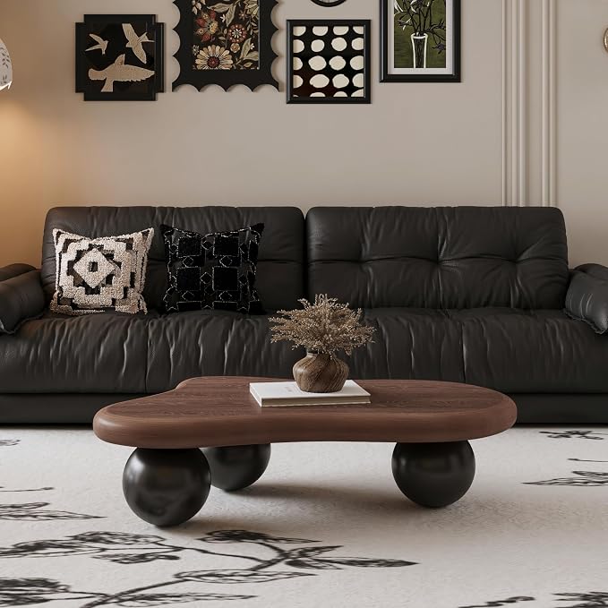 40” Cloud Coffee Table with 3 Ball Legs, Modern Irregular Center Table by BSYEIO