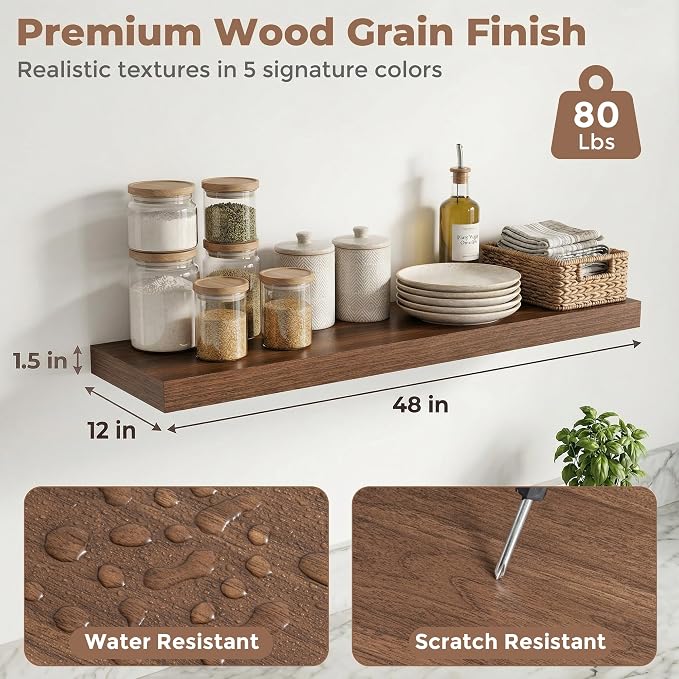 12 inch Deep Floating Shelves for Wall, 48 inch Wide Engineered Wood Wall - Image 2