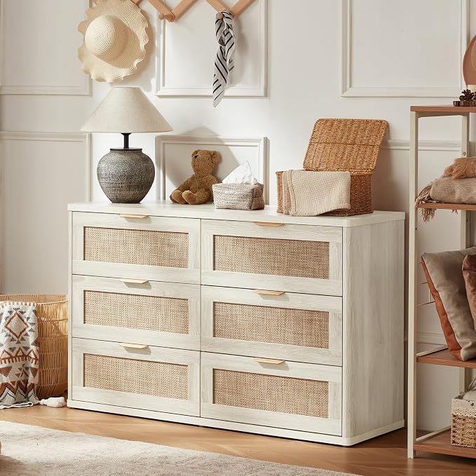 LEYAOYAO Rattan Dresser and Nightstand Set of 2, Boho Wood Dresser - Image 7