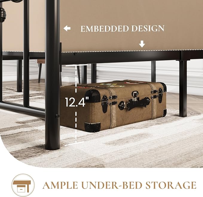 SHA CERLIN 14" King Size Metal Platform Bed Frame/Victorian Headboard and - Image 5