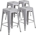 Flash Furniture Lily 4 Pack Commercial Grade 24" High Backless Silver Metal by FlashFurniture