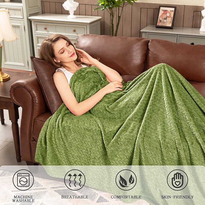 inhand Sage Green Fleece Twin Blanket, Super Soft Flannel Cozy Blankets - Image 6