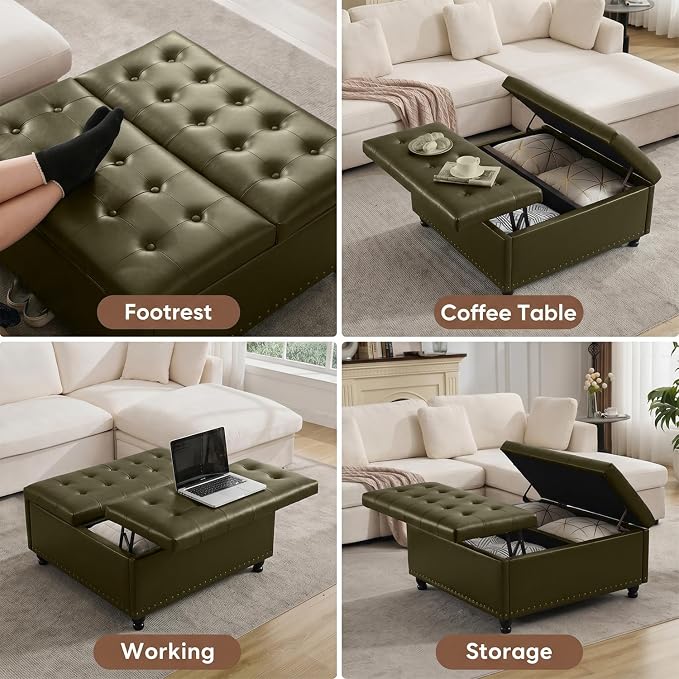 Tbfit Large Square Storage Ottoman Bench, Tufted Upholstered Coffee Table - Image 3