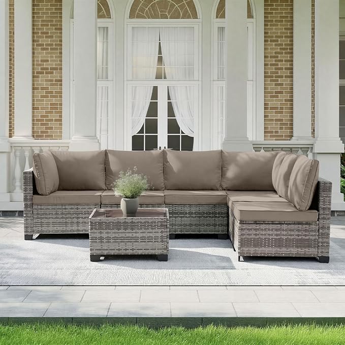 MOCHITO 7 Pieces Outdoor Patio Furniture Sets, All-Weather Sectional Sofa Grey by Unknown