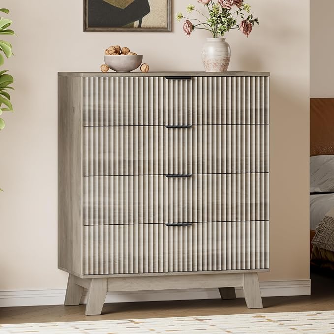 BORNOON 39" Tall Dresser for Bedroom, 4-Drawer Fluted Chest of Drawers by BORNOON