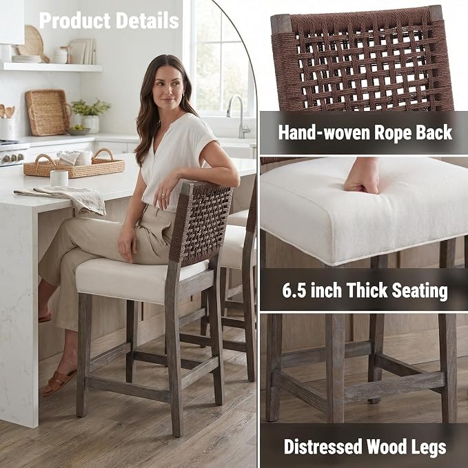 27" Woven Rope Counter Stools Set of 4 - Image 6