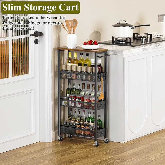 OKZEST Utility Slim Storage Cart, 4 Tier Small Rolling Kitchen Laundry Room Cart - Image 7