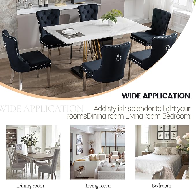 KCC Velvet Dining Chairs Set of 6, Upholstered High-end Tufted Dining Room Chair - Image 7
