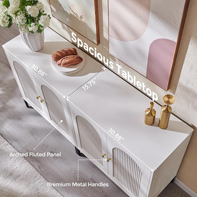 IFBUY Modern Sideboard Buffet Cabinet, 61.75" W Fluted Arched Buffet Cabinet - Image 6