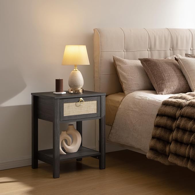 SICOTAS Rattan Nightstand, Rattan Decor Drawer - Image 3