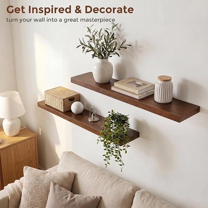fuqing 40 Inch Floating Shelves | 6.7 Inch Deep Dark Wood Floating Shelves - Image 6