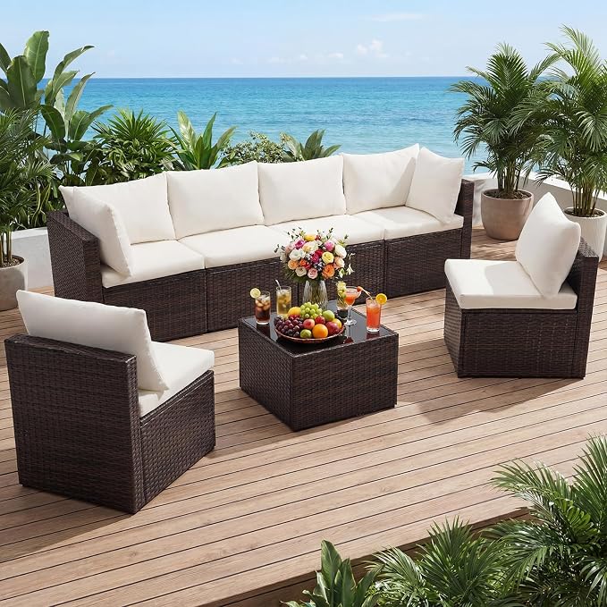 NEWBULIG 7-Piece Outdoor Patio Sectional Sofa, Weather-Resistant Modular Wicker - Image 3