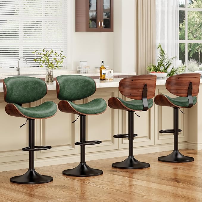 YaFiti Bar Stools Set of 3, Bentwood Adjustable Height Swivel Bar Stools - Image 3