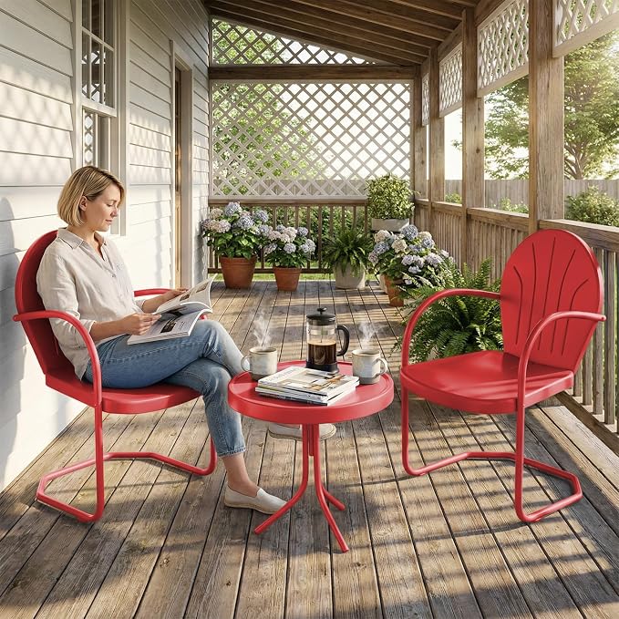 3 Piece Bistro Set, Anti-Rust Table and Chairs Set of 2, Waterproof Retro Metal - Image 3