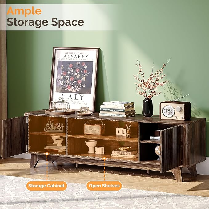 VINGLI 58.6" TV Stand up for 70 Inch TV, Mid Century Entertainment Center - Image 7