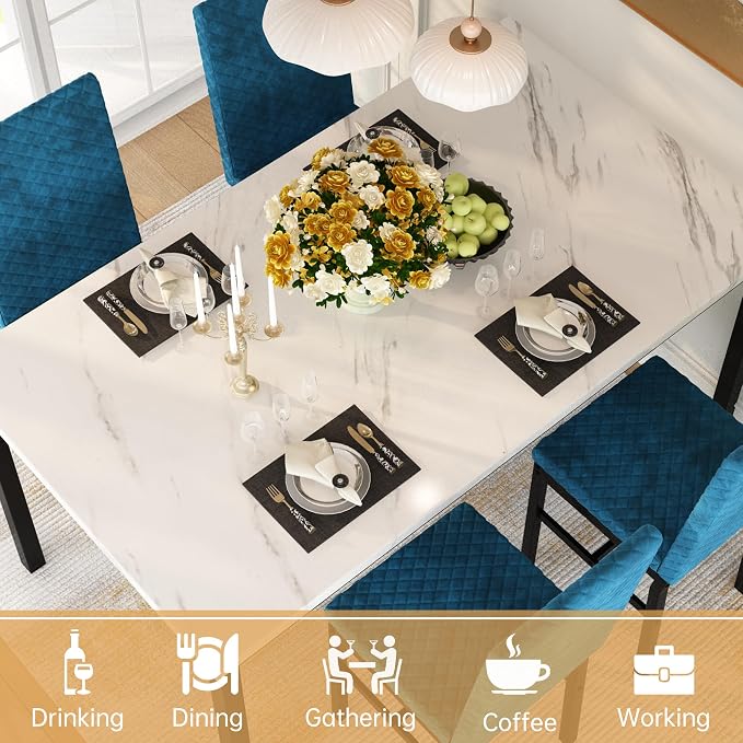 Recaceik Dining Table Set for 4, Modern 5 Piece Dining Table Set Faux Marble - Image 5
