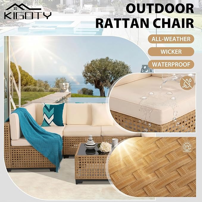 KIGOTY 7-Piece Patio Furniture Set, All-Weather PE Rattan Outdoor Sectional Sofa - Image 8