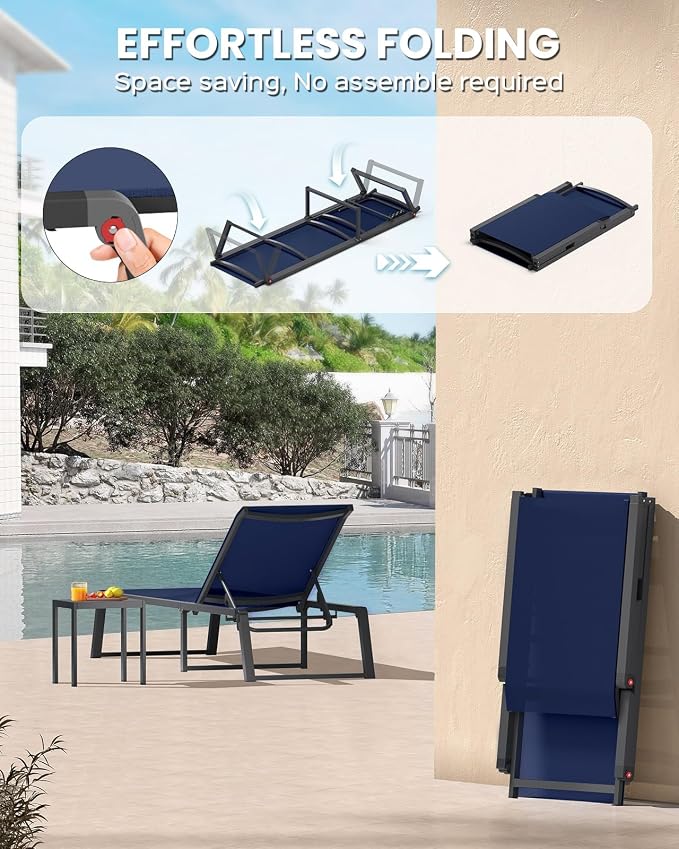 Aluminum Chaise Lounge Chair Outdoor, Foldable& No Assembly Patio Pool Lounge - Image 3