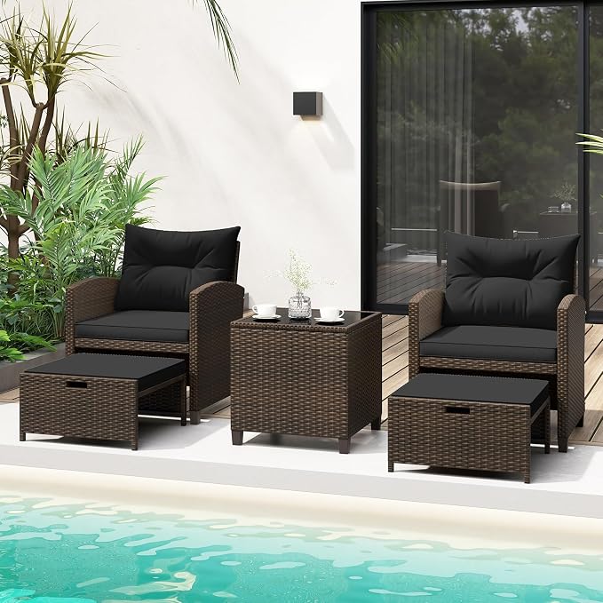 Tangkula 5 Pieces Patio Conversation Set, PE Wicker Rattan Outdoor Furniture Set - Image 2
