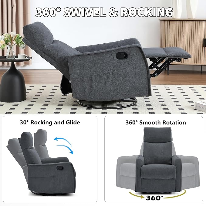 Trustyue Swivel Rocker Recliner Chair, 360° Swivel Recliner - Image 9