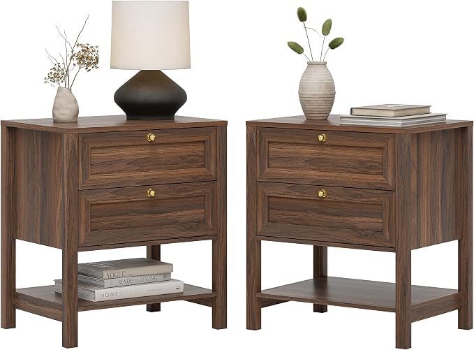 EYYTHUNG Brown Nightstand Set of 2, Wooden Farmhouse Floor Night Stand - Image 3