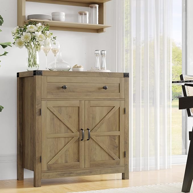 HOSTACK Coffee Bar Cabinet, Kitchen Storage Cabinet, Modern Farmhouse Buffet - Image 2