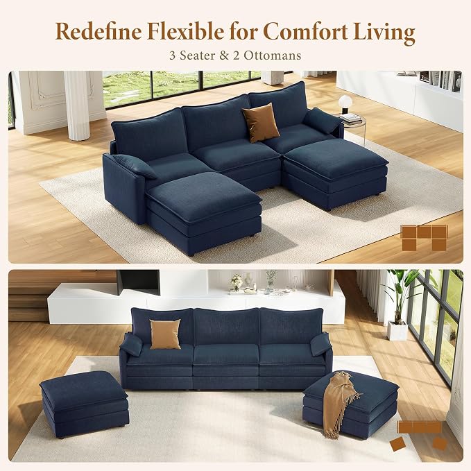 Vesgantti 108" U Shaped Sectional Couch, Deep Seat Cloud Modular Sectional Sofa - Image 7