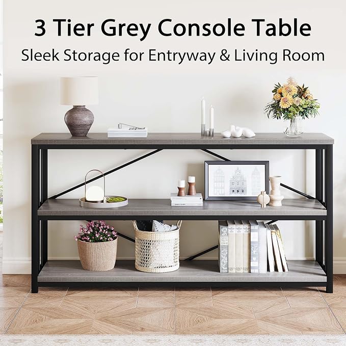 LVB Extra Long 3-Tier Sofa Table, Industrial Console Table - Image 5