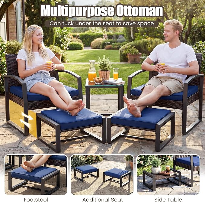 Tangkula 5 Pieces Wicker Patio Conversation Set, Outdoor PE Rattan Chair - Image 5
