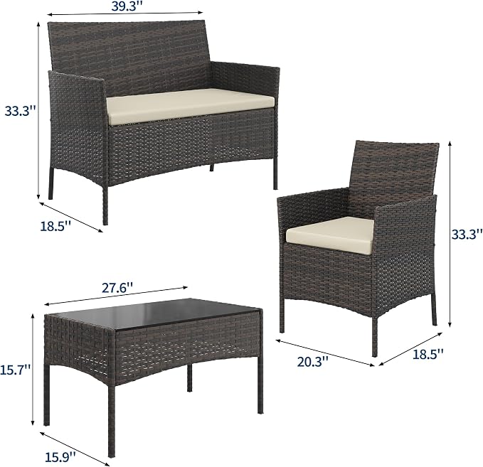 4-Piece Outdoor Furniture Set, PE Rattan Wicker Chairs - Image 2